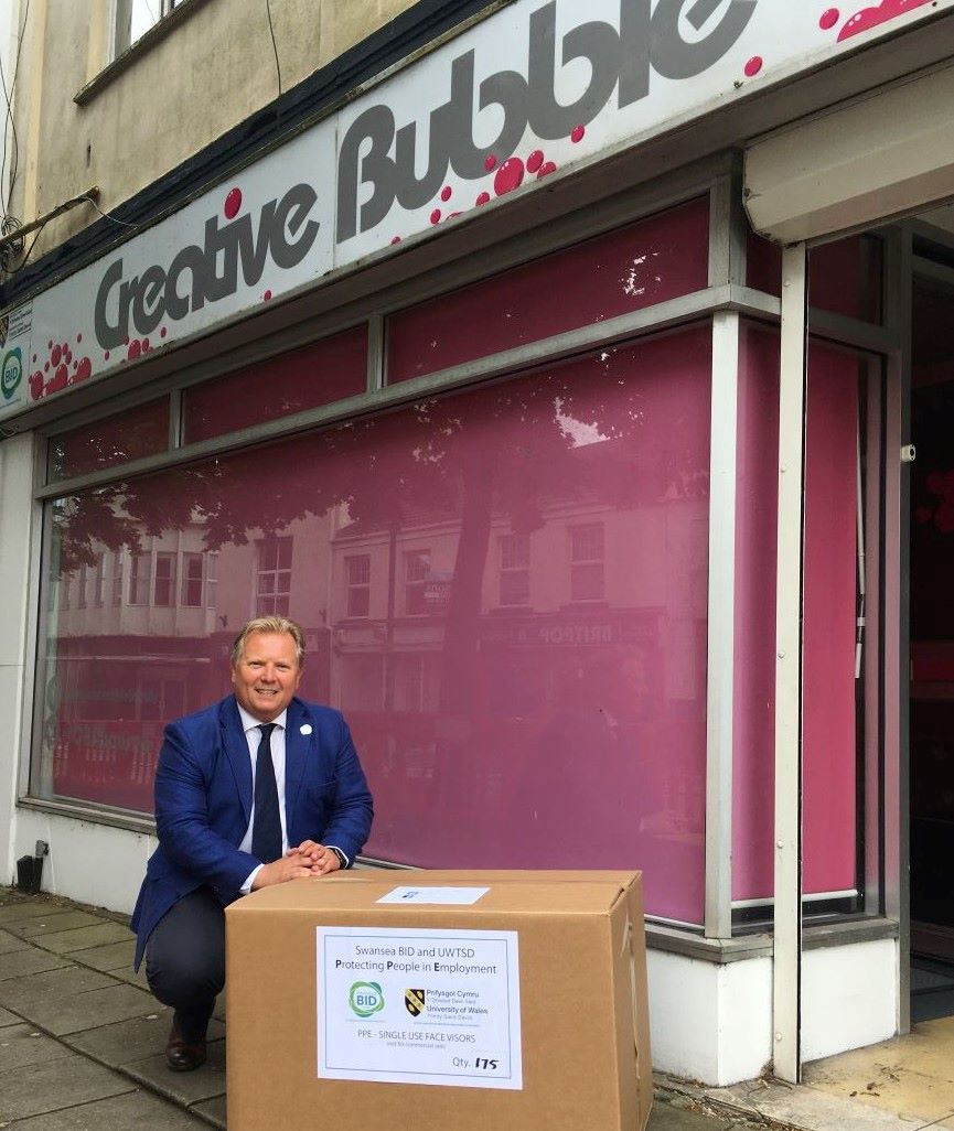 Swansea BID have set up a hub at UWTSD’s Creative Bubble space in Cradock Street, where they also distributed PPE packs via pre-arranged appointments.
