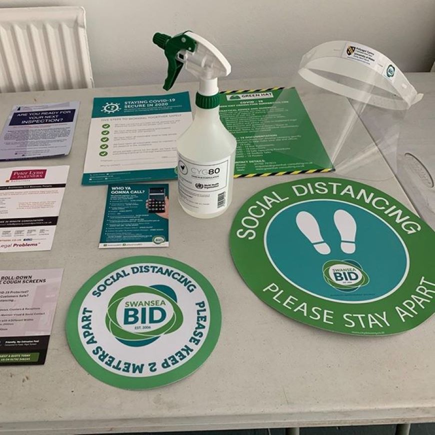 Swansea BID have set up a hub at UWTSD’s Creative Bubble space in Cradock Street, where they also distributed PPE packs via pre-arranged appointments