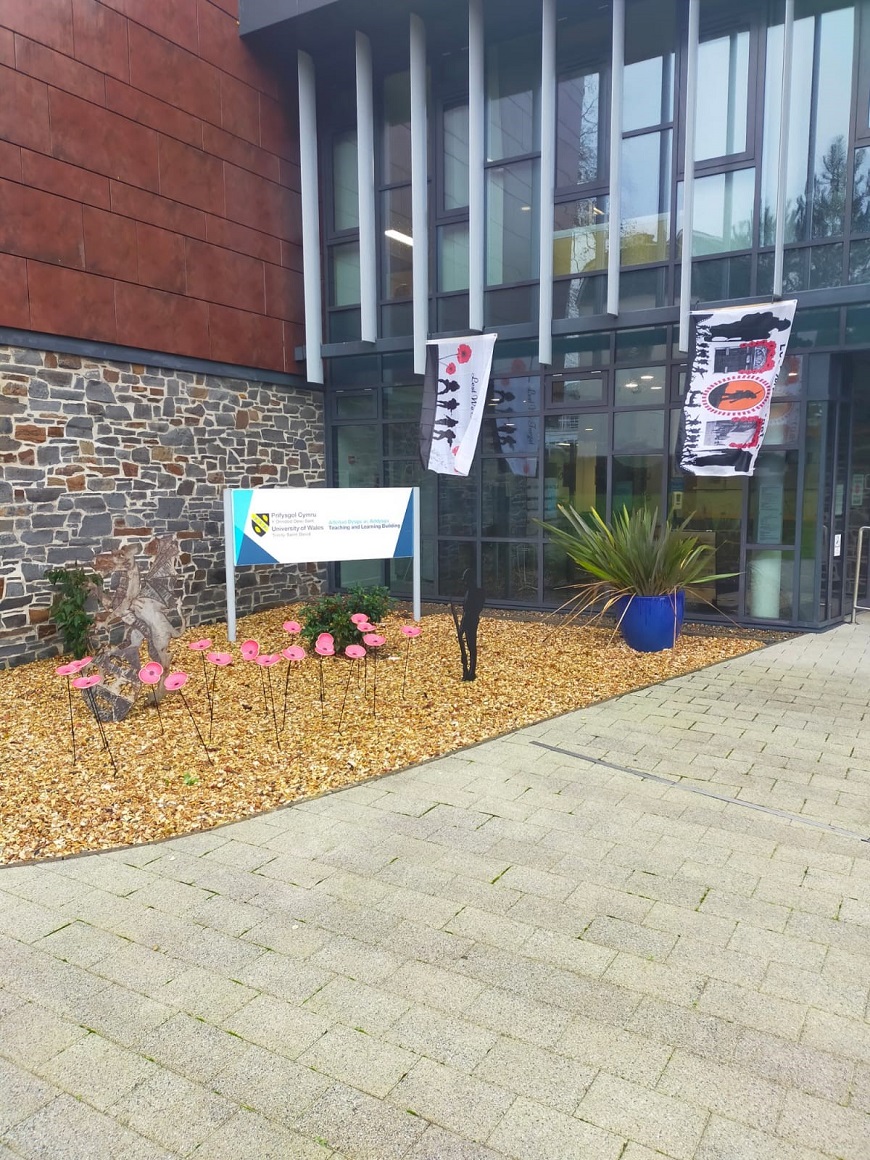 A remembrance garden in front of UWTSD Carmarthen