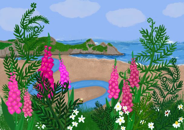 斯旺西大学艺术学院表面图案设计硕士的学生Jessica Morgan-Helliwell创作的两个斯旺西美丽的海滩的图像在一个新的Wish I Was There网络铁路展览中展出，展示了来自下一代艺术家的作品，以庆祝铁路旅行的回归。